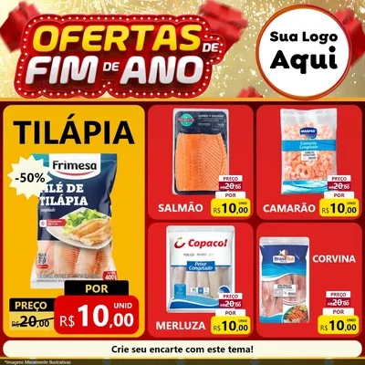 Modelo de Rede Social para Feed Facebook com o tema Ofertas de Fim de Ano para Peixaria