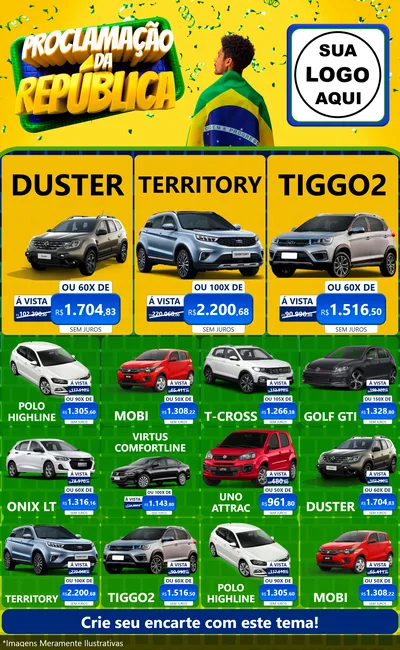 Modelo de Encarte para Encarte Grande com o tema Proclamação da República para Concessionaria de Carros