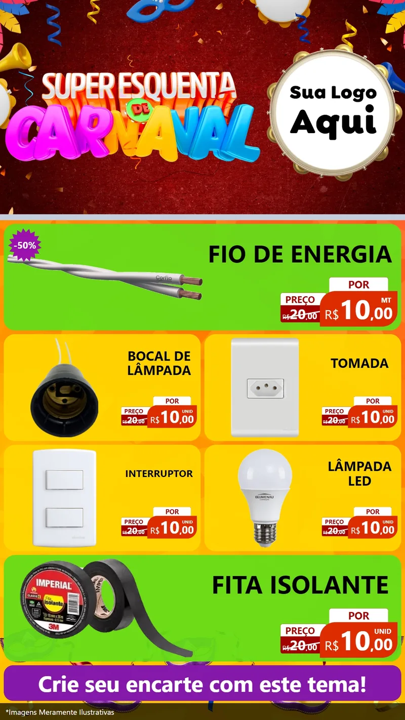 Modelo de TV para TV Vertical com o tema Super Esquenta de Carnaval para Materiais Elétricos