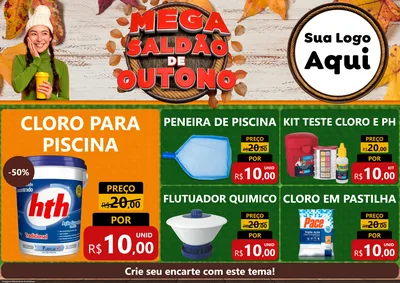Modelo de Encarte para Encarte A4 Horizontal com o tema Mega Saldão de Outono para Produtos para Piscina