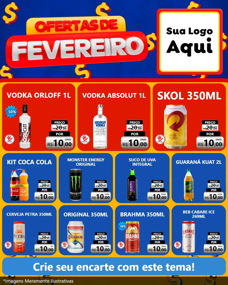 Modelo de Rede Social para Feed Instagram com o tema Ofertas de Fevereiro para Distribuidora de bebidas