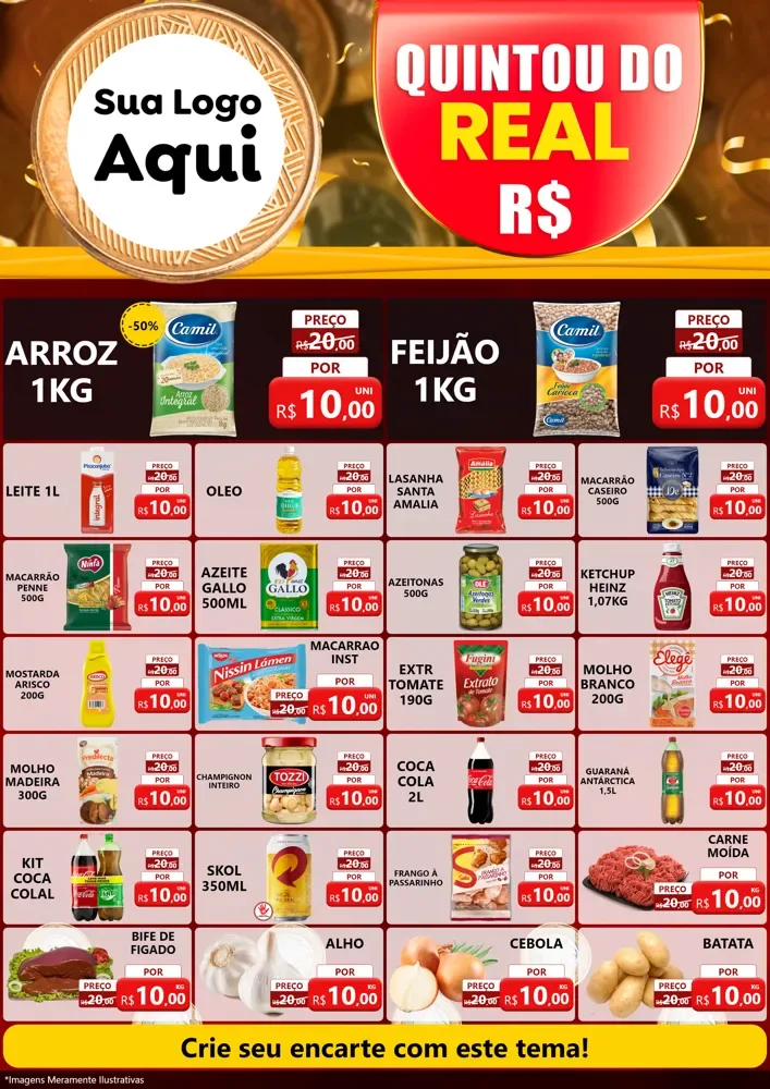 Modelo de Encarte para Encarte A4 Vertical com o tema Quintou do Real para Supermercado