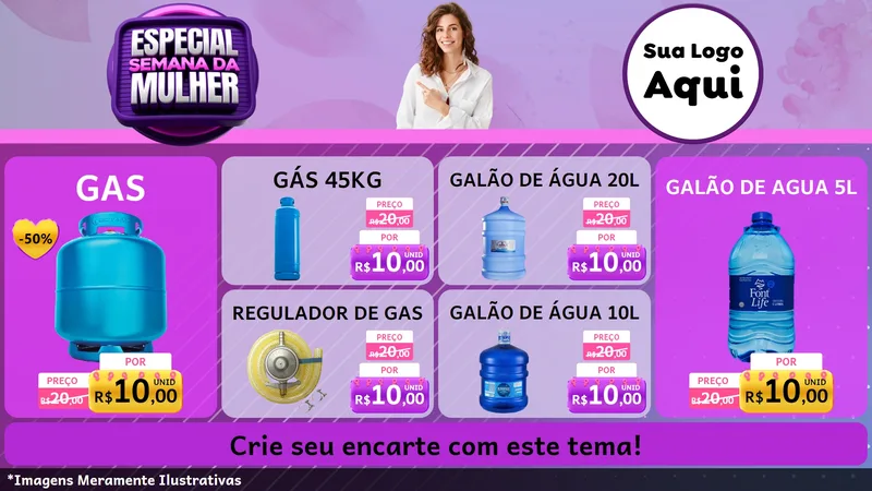 Modelo de TV para TV Horizontal com o tema Especial Semana da Mulher para Água e gás