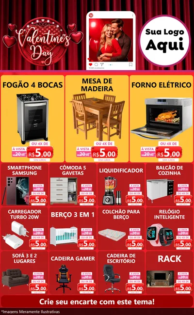Modelo de Encarte para Encarte Grande com o tema Valentine's Day para Móveis e Eletro