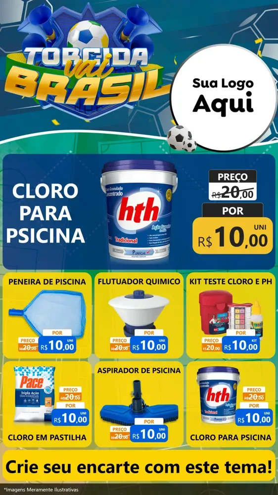 Modelo de Rede Social para Stories com o tema Torcida Vai Brasil - Copa para Produtos para Piscina