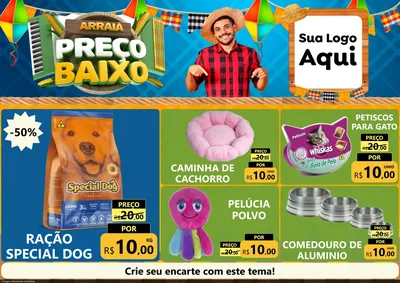 Modelo de Encarte para Encarte A4 Horizontal com o tema Arraiá de Preço Baixo - Junina para Pet Shop