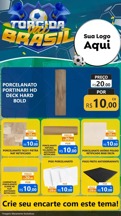 Modelo de Rede Social para Stories com o tema Torcida Vai Brasil - Copa para Pisos e revestimentos