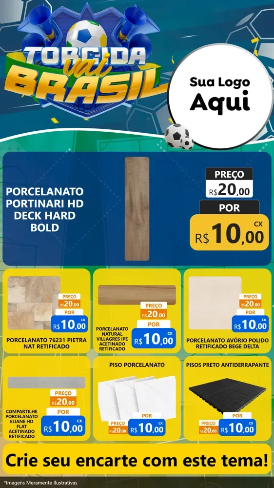 Modelo de Rede Social para Stories com o tema Torcida Vai Brasil - Copa para Pisos e revestimentos