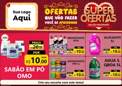 Modelo de Encarte para Encarte A4 Horizontal com o tema Dia dos Namorados para Produtos de Limpeza
