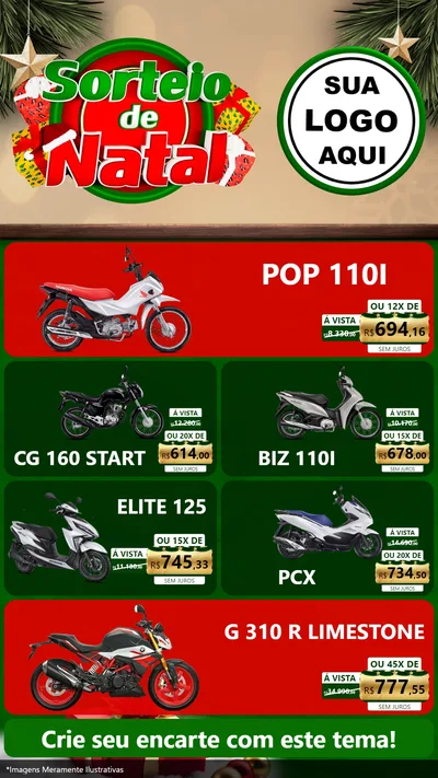 Modelo de TV para TV Vertical com o tema Sorteio de Natal para Concessionaria de Motos