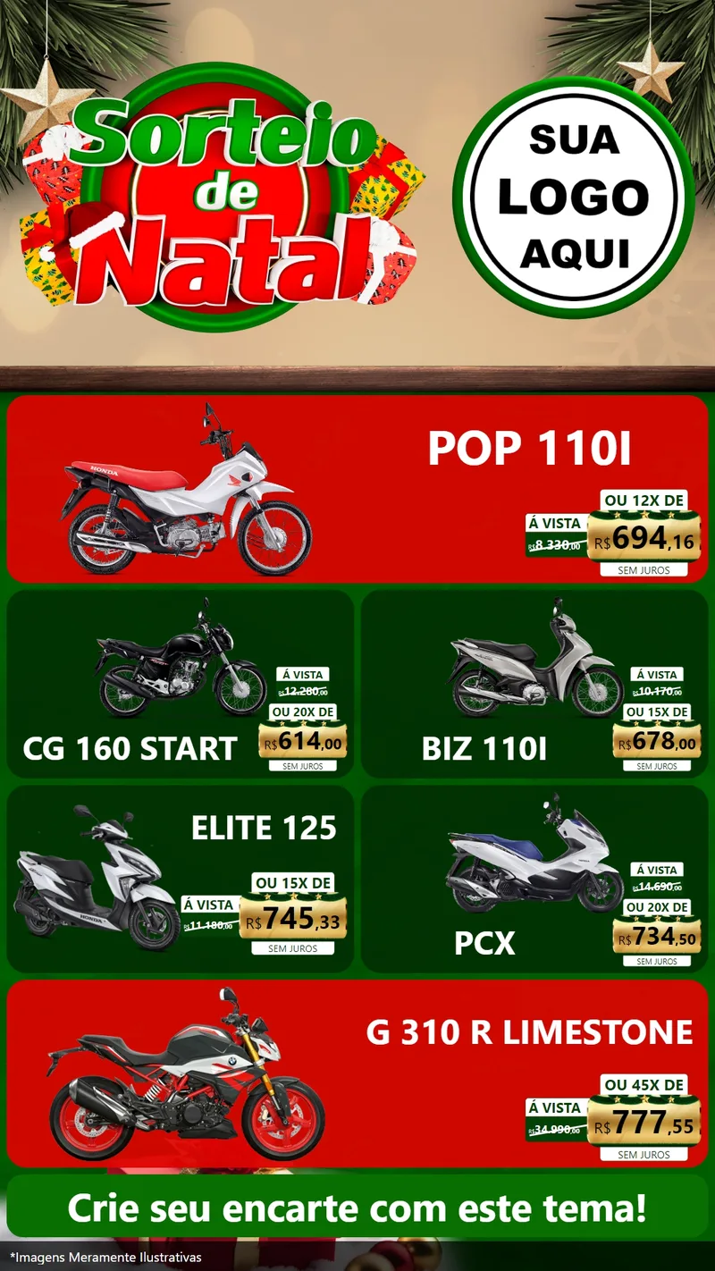 Modelo de TV para TV Vertical com o tema Sorteio de Natal para Concessionaria de Motos