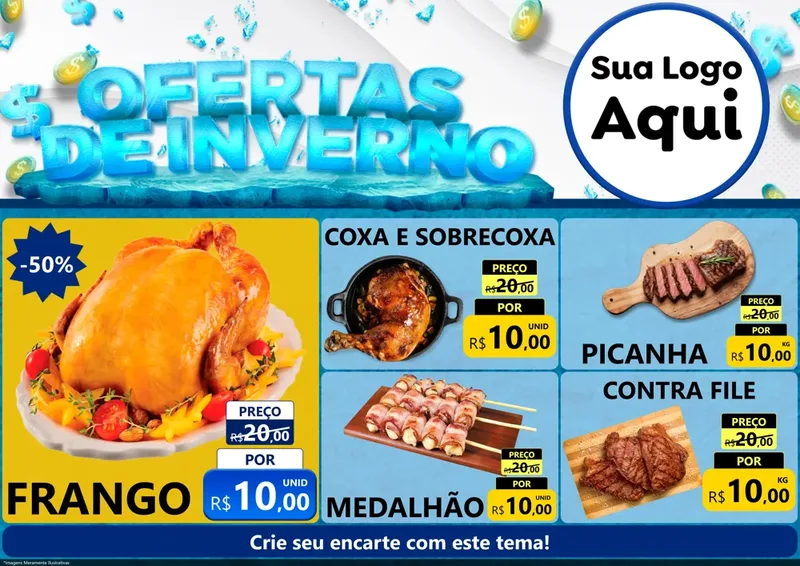 Modelo de Encarte para Encarte A4 Horizontal com o tema Ofertas de Inverno para Assados