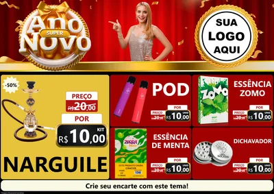 Modelo de Encarte para Encarte A4 Horizontal com o tema Super Ano Novo para Tabacaria