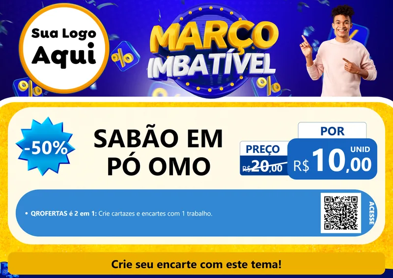 Modelo de Cartaz para Cartaz A4 Horizontal com o tema Março Imbatível para Produtos de Limpeza