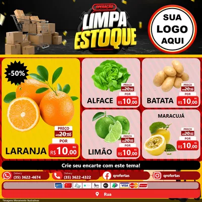 Modelo de Rede Social para Feed Facebook com o tema Operação Limpa Estoque para Hortifrúti