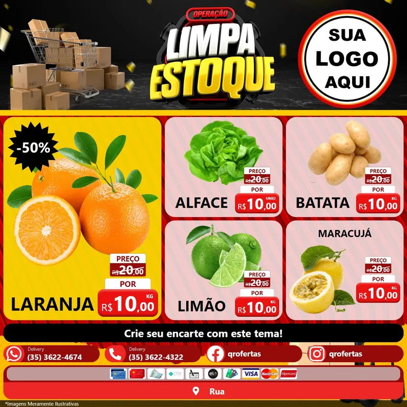 Modelo de Rede Social para Feed Facebook com o tema Operação Limpa Estoque para Hortifrúti
