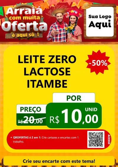 Modelo de Cartaz para Cartaz A4 Vertical com o tema Arraiá Com Muita Oferta - É Aqui Sô! para Frios e Laticínios
