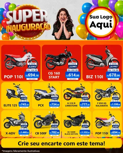 Modelo de Rede Social para Feed Instagram com o tema Super Inauguração para Concessionaria de Motos