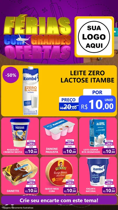 Modelo de Rede Social para Stories com o tema Férias com Grandes Ofertas para Frios e Laticínios