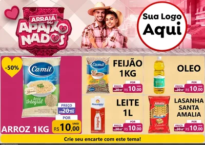 Modelo de Encarte para Encarte A4 Horizontal com o tema Arraiá dos Apaixonados - Junina para Supermercado