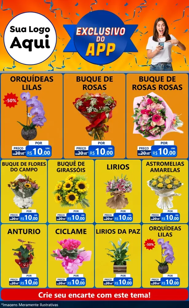 Modelo de Encarte para Encarte Grande com o tema Exclusivo do Aplicativo para Floricultura e jardim