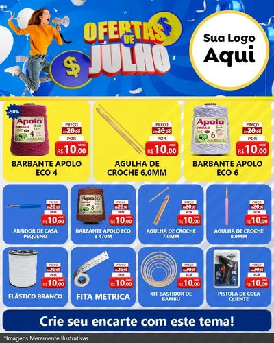 Modelo de Rede Social para Feed Instagram com o tema Ofertas de Julho para Armarinho e Aviamentos