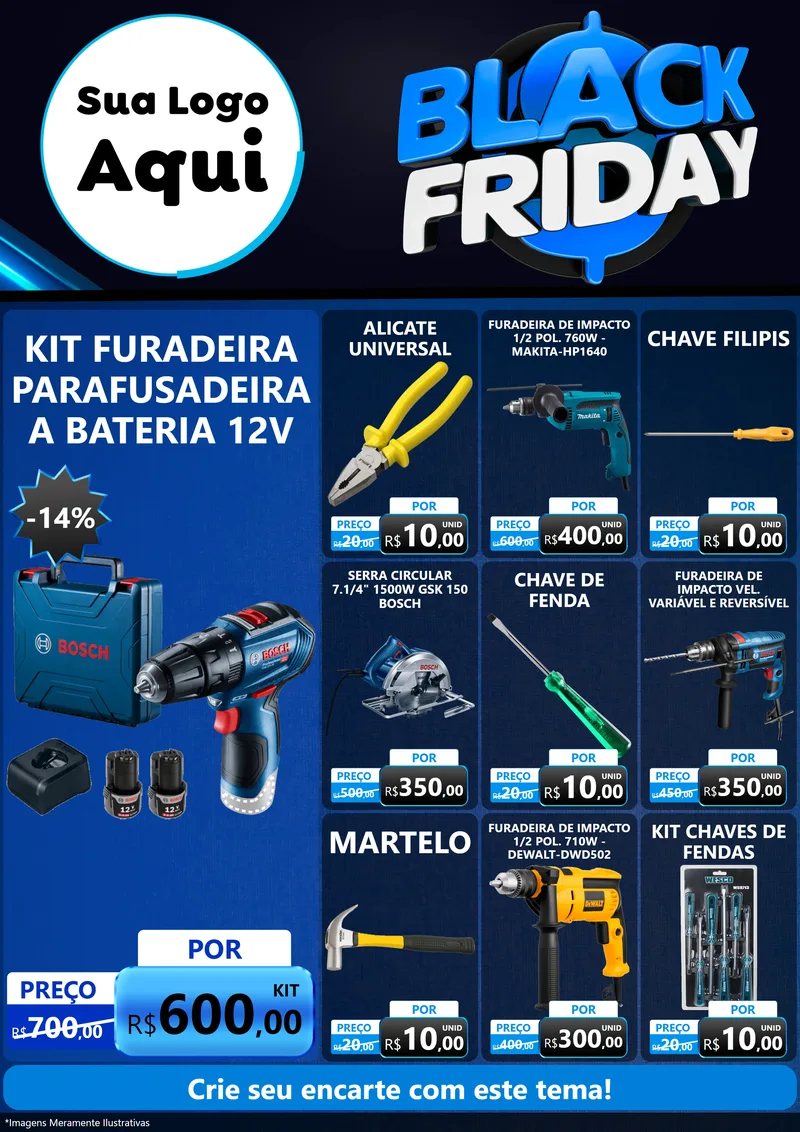 Modelo de Encarte para Encarte A4 Vertical com o tema Black Friday para Maquinas e Ferramentas