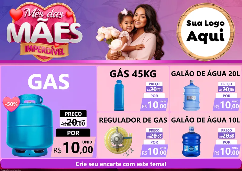Modelo de Encarte para Encarte A4 Horizontal com o tema Mês das Mães Imperdível para Água e gás