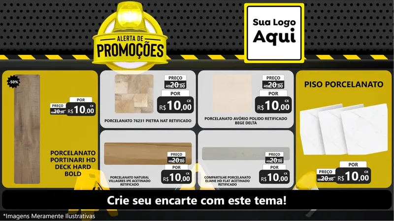 Modelo de TV para TV Horizontal com o tema Alerta de Promoções para Pisos e revestimentos