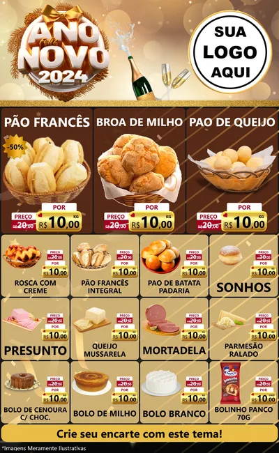 Modelo de Encarte para Encarte Grande com o tema Feliz Ano Novo 2027 para Padaria