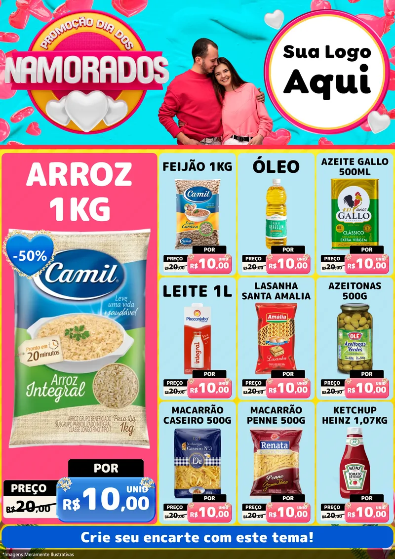 Modelo de Encarte para Encarte A4 Vertical com o tema Promoção Dia dos Namorados para Supermercado