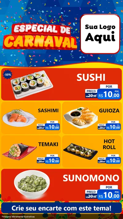 Modelo de TV para TV Vertical com o tema Especial de Carnaval para Comida japonesa