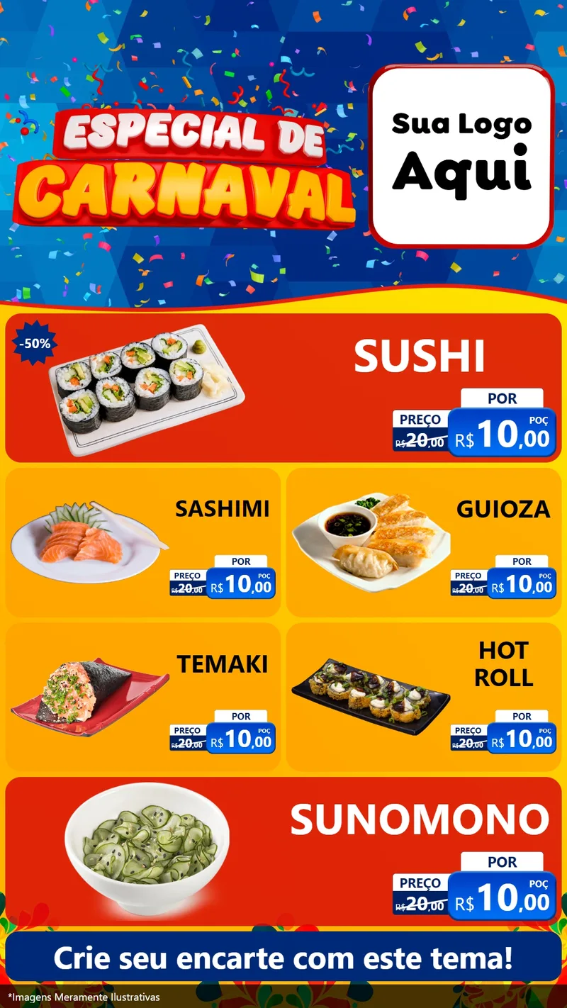 Modelo de TV para TV Vertical com o tema Especial de Carnaval para Comida japonesa