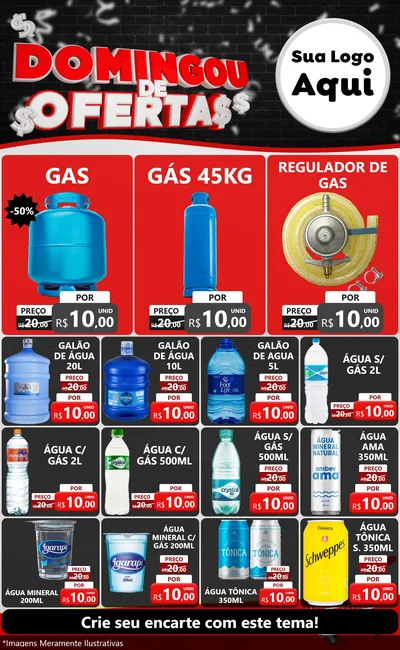 Modelo de Encarte para Encarte Grande com o tema Domingou de Ofertas para Água e gás