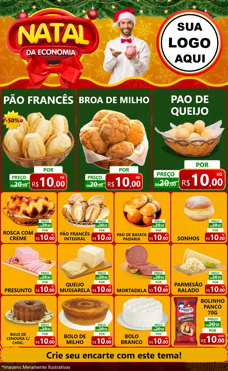 Modelo de Encarte para Encarte Grande com o tema Natal da Economia para Padaria