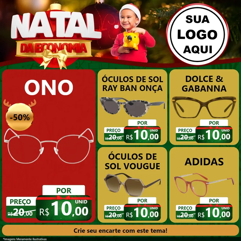 Modelo de Rede Social para Feed Facebook com o tema Natal da Economia para Óticas