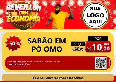 Modelo de Cartaz para Cartaz A4 Horizontal com o tema Réveillon com Economia para Produtos de Limpeza