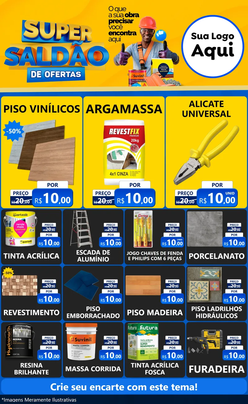 Modelo de Encarte para Encarte Grande com o tema Super Saldão de Ofertas para Material para Construção