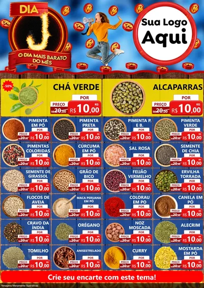 Modelo de Encarte para Encarte A4 Vertical com o tema Dia J - O Dia Mais Barato Do Mês para Produtos Naturais