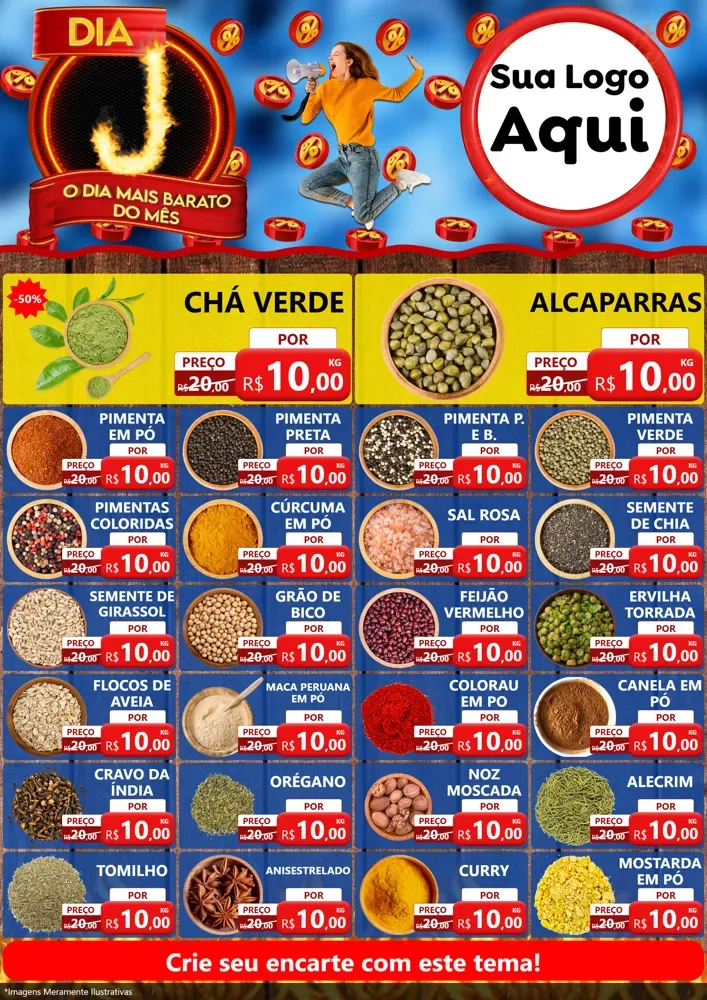 Modelo de Encarte para Encarte A4 Vertical com o tema Dia J - O Dia Mais Barato Do Mês para Produtos Naturais