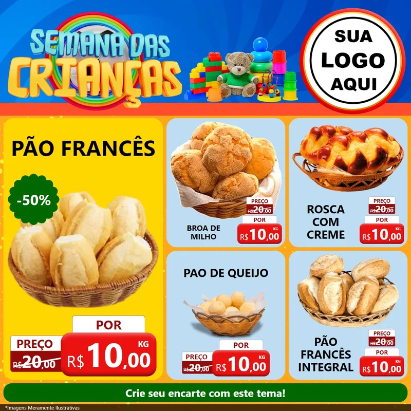 Modelo de Rede Social para Feed Facebook com o tema Semana das Crianças para Padaria