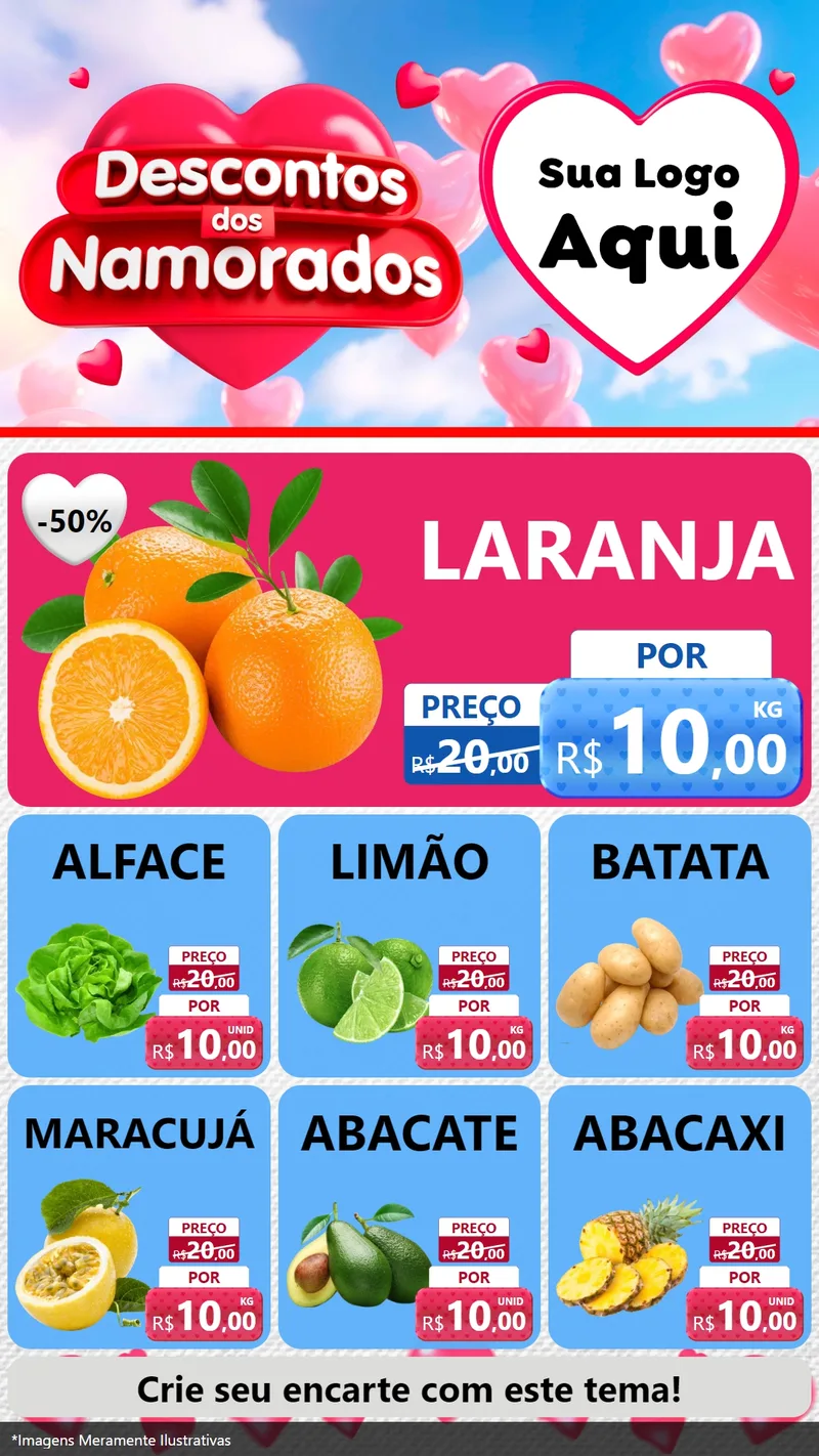 Modelo de Rede Social para Stories com o tema Descontos dos Namorados para Hortifrúti