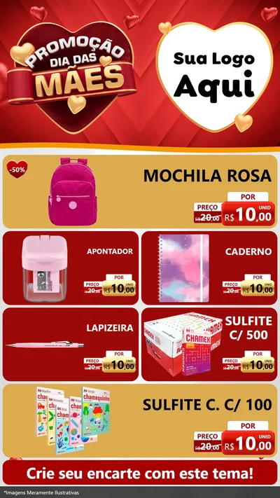 Modelo de TV para TV Vertical com o tema Promoção Dia das Mães para Papelaria