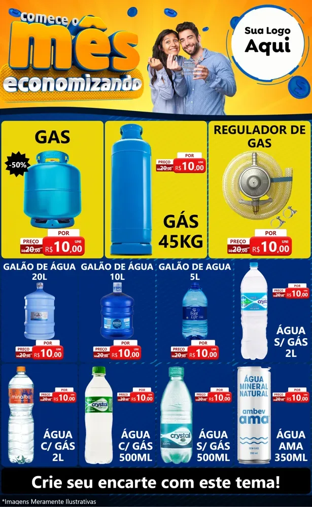 Modelo de Encarte para Encarte Grande com o tema Comece O Mês Economizando para Água e gás