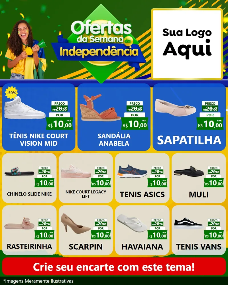 Modelo de Rede Social para Feed Instagram com o tema Ofertas da Semana da Independência para Calçados