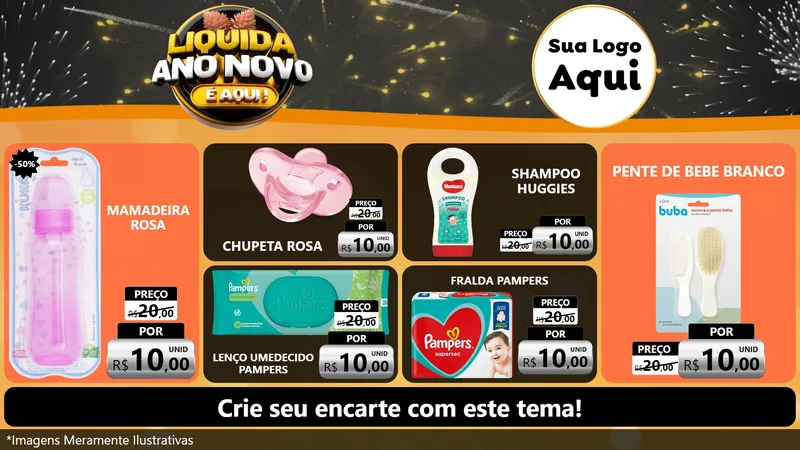 Modelo de TV para TV Horizontal com o tema Liquida Ano Novo É Aqui! para Bebês