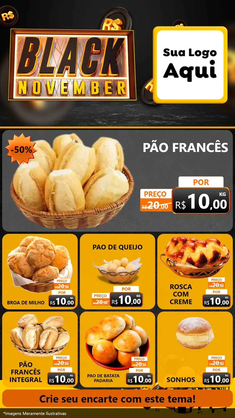 Modelo de Rede Social para Stories com o tema Black November para Padaria