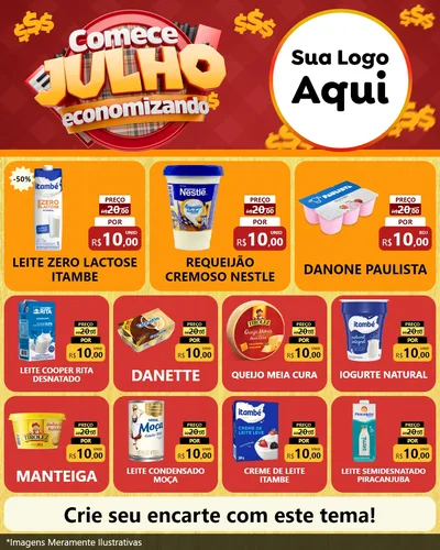 Modelo de Rede Social para Feed Instagram com o tema Comece Julho Economizando para Frios e Laticínios