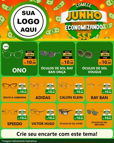 Modelo de Rede Social para Feed Instagram com o tema Comece Junho Economizando para Óticas
