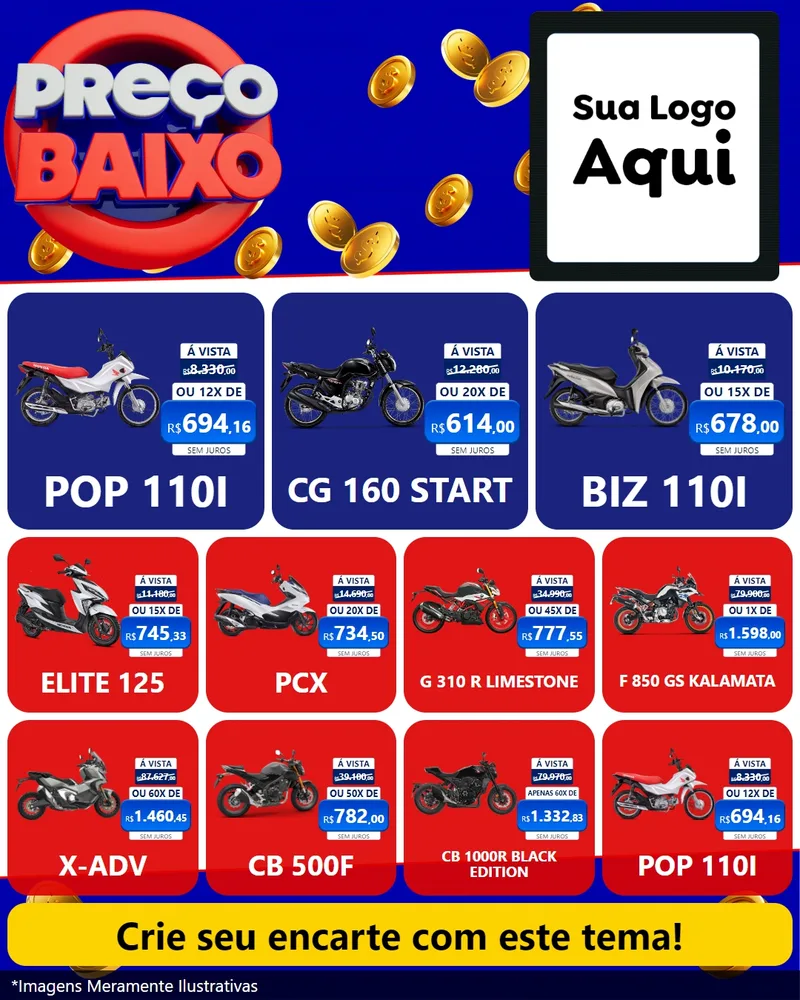 Modelo de Rede Social para Feed Instagram com o tema Preço Baixo para Concessionaria de Motos